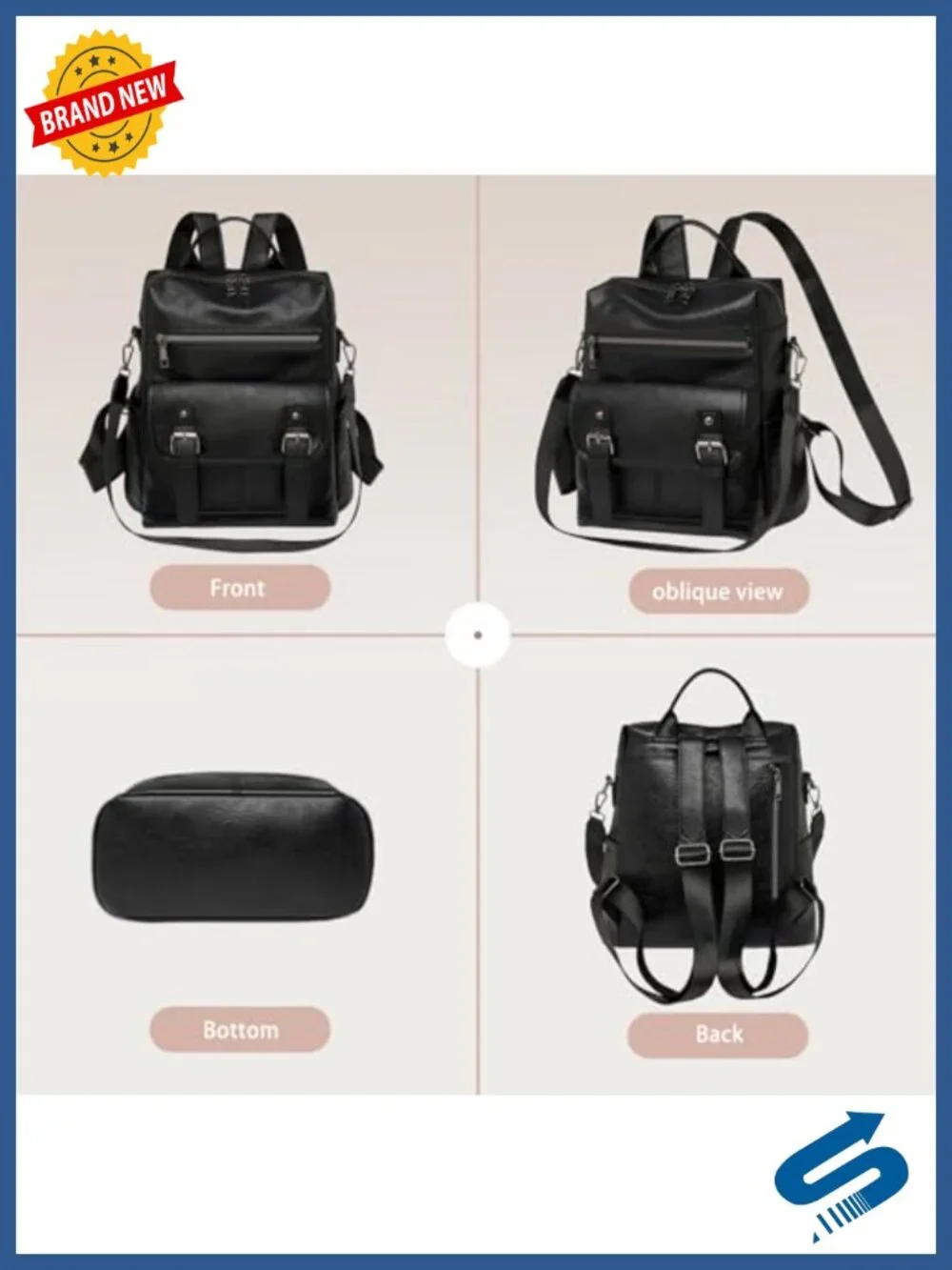 Women Backpack Purse PU Leather Convertible Shoulder Bag Multi-Pocket Large